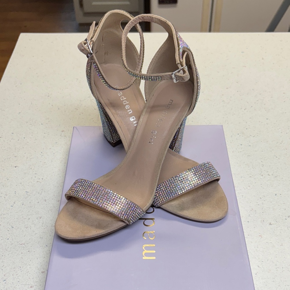 Madden Girl Women's Sparkling Heels - Silver and Tan